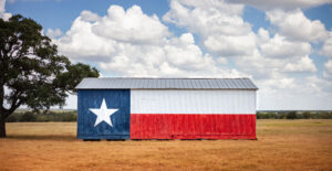 barn with the Texas flag painted on it